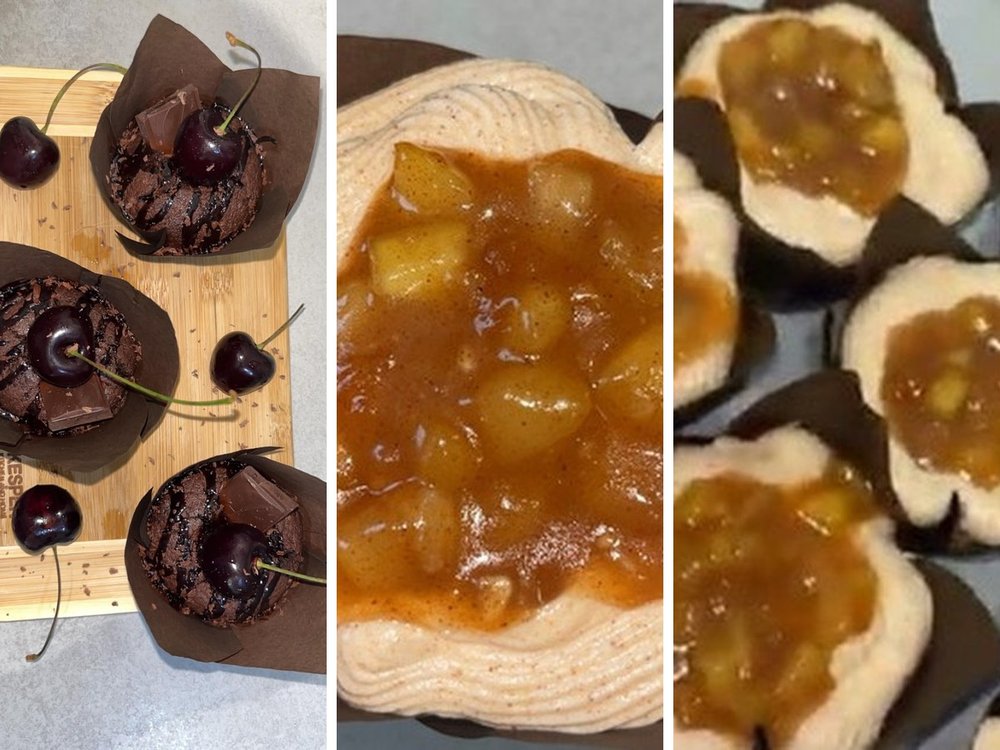 Black Forest muffins with cherries, and blackberry crumble muffins