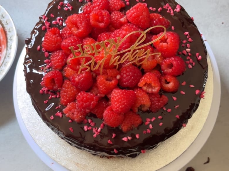 Chocolate raspberry celebration cake